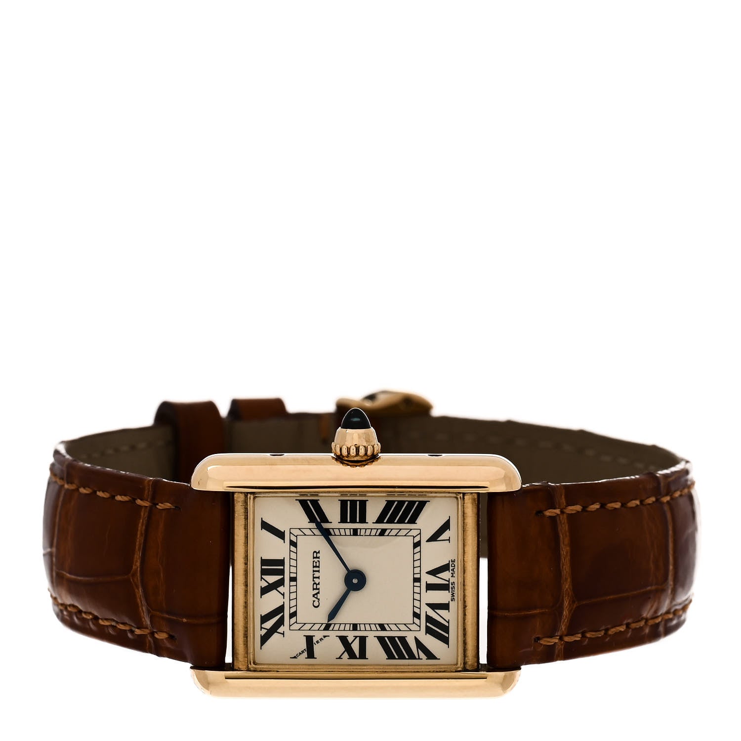 Cartier 18K Yellow Gold Alligator 22mm Tank Louis Quartz Watch Brown 2 of 5
