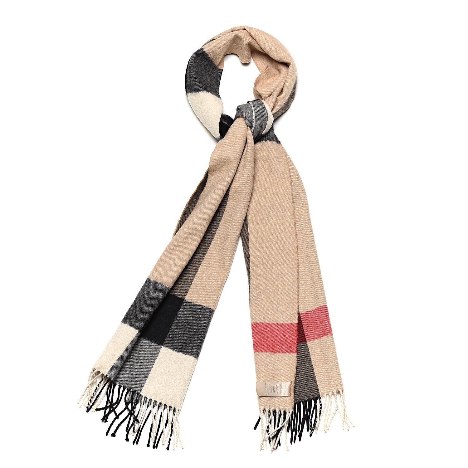 Burberry Cashmere Mega Check Fringe Scarf Camel 1 of 6