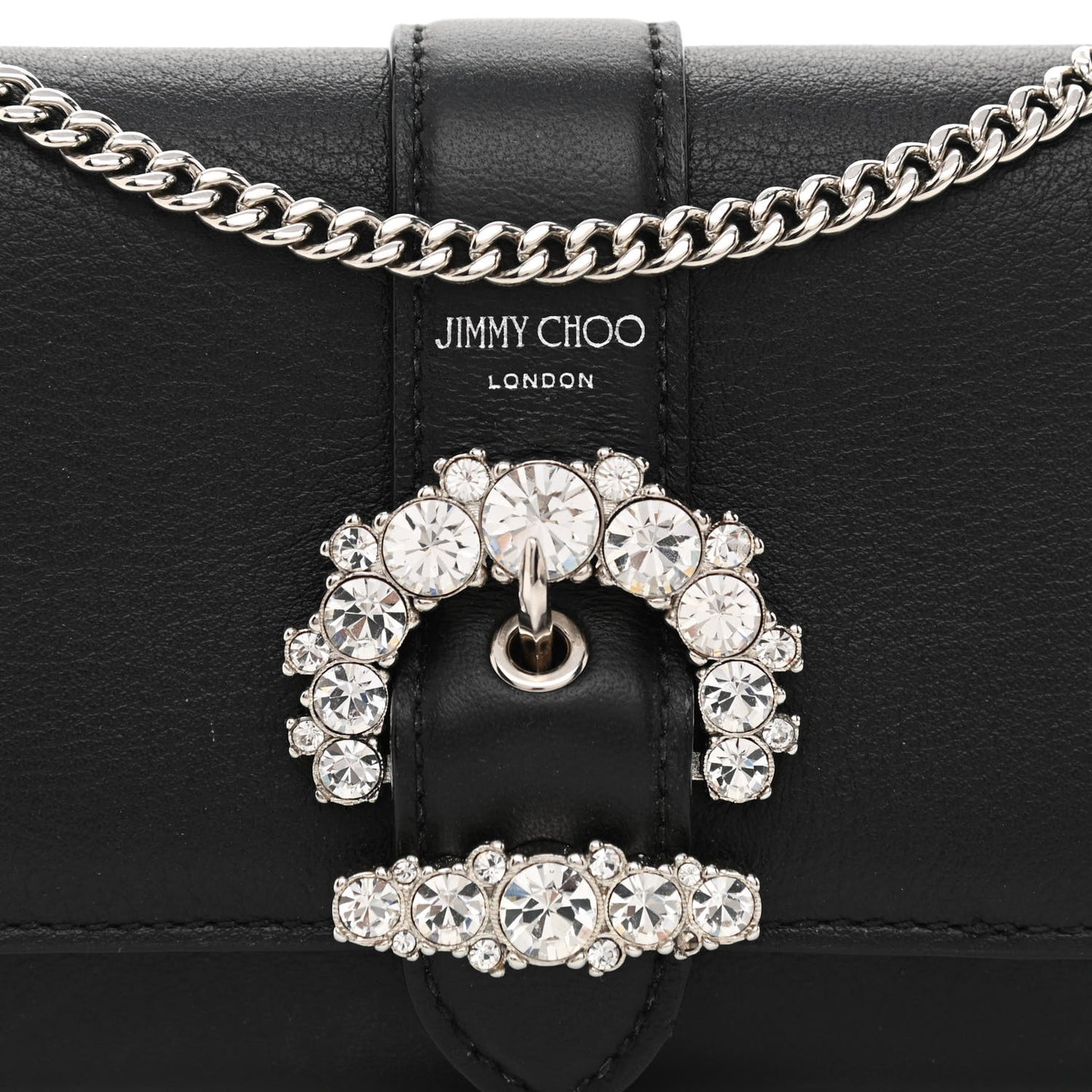 Calfskin Crystal Cheri Wallet on Chain Bag Black