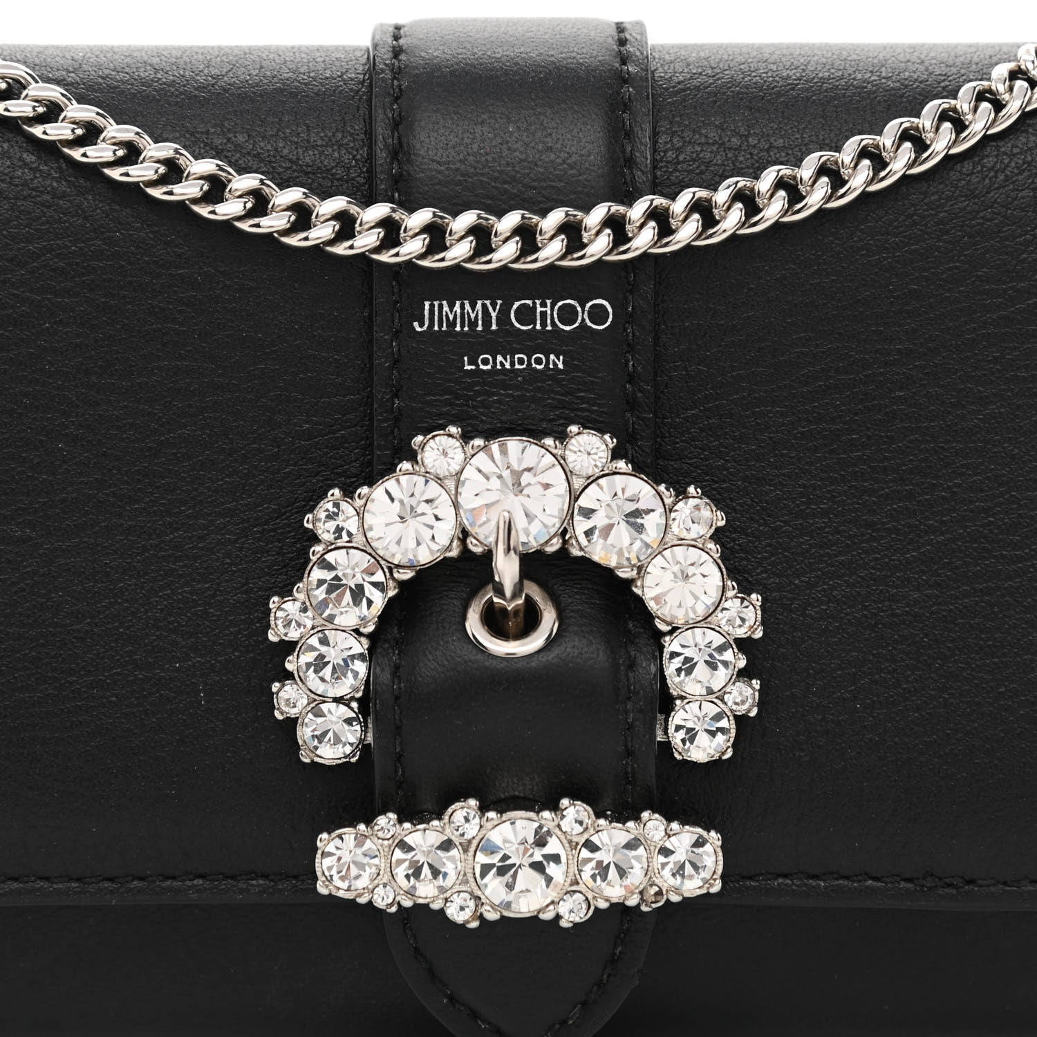 Jimmy Choo Calfskin Crystal Cheri Wallet on Chain Bag Black 8 of 11