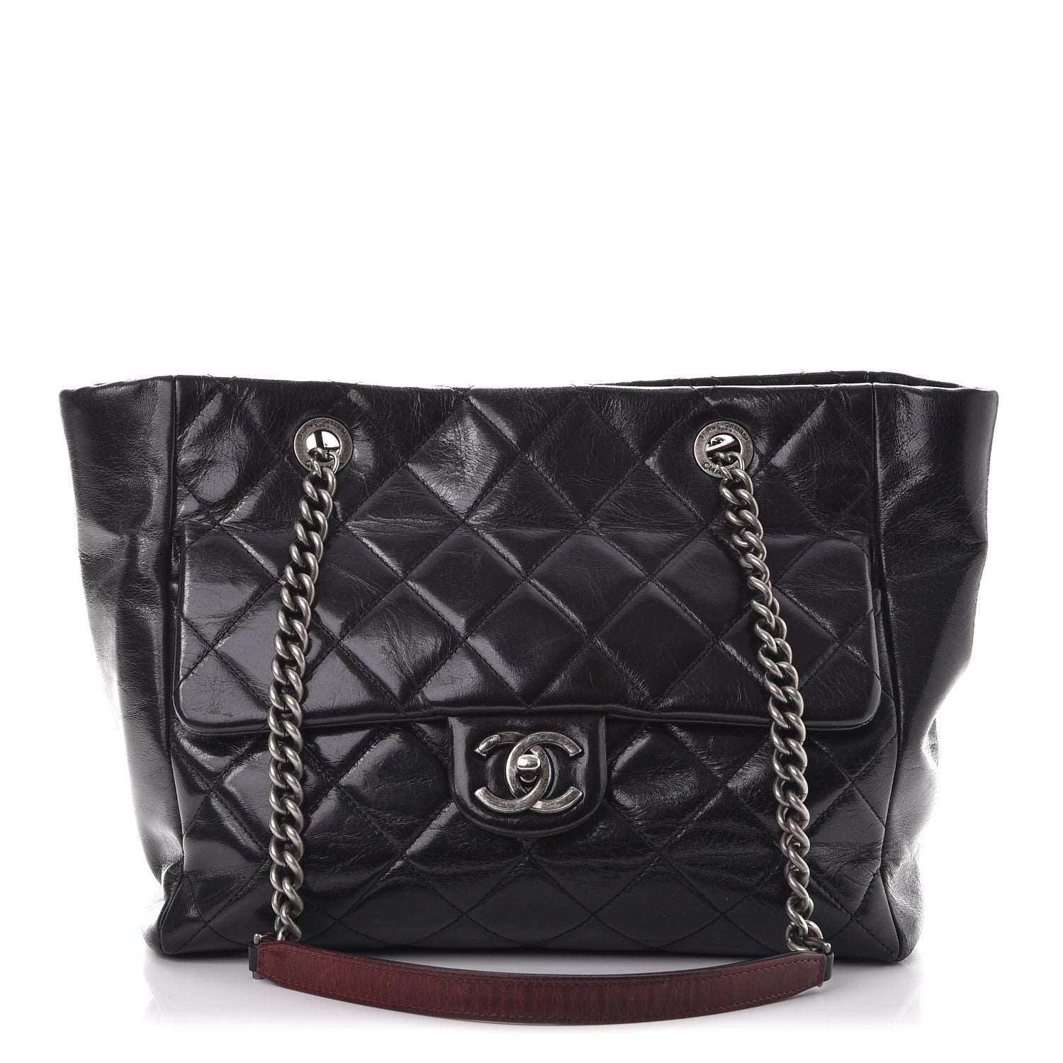 Chanel Glazed Calfskin Quilted Small Duo Color Tote Black 1 of 11