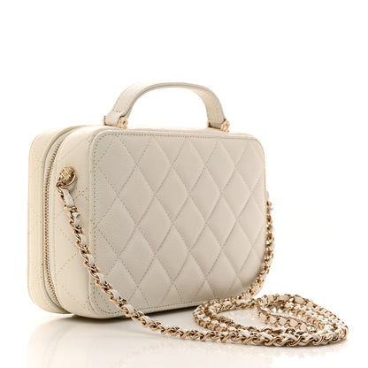 Chanel Caviar Quilted Top Handle Vanity Case White 4 of 12