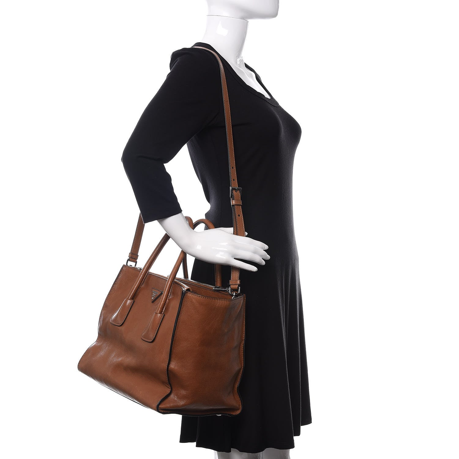 Prada Glace Calf Twin Pocket Tote Cannella 2 of 12