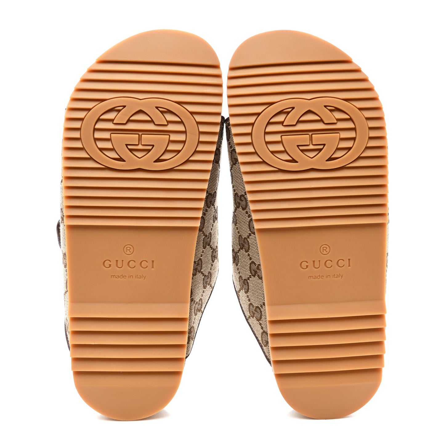 GG Monogram Lavaredo Eco Fabric Mens Slide Sandals With Straps 7 Beige Ebony Light Brown