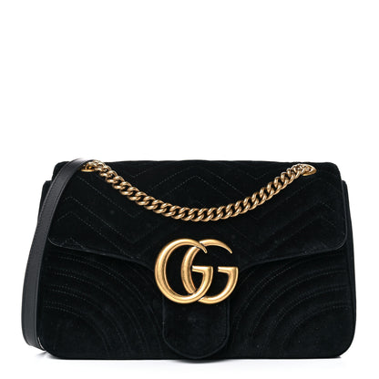 Gucci Velvet Matelasse Medium GG Marmont Shoulder Bag Black 1 of 23