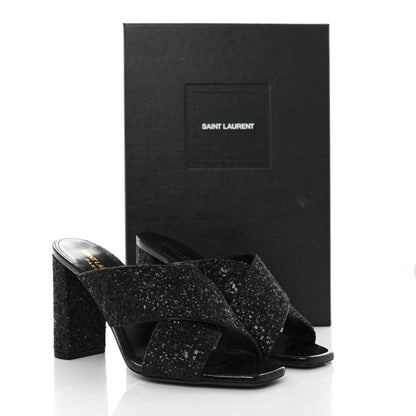 Saint Laurent Glitter LouLou 70 Mule Sandals 38 Black 9 of 9