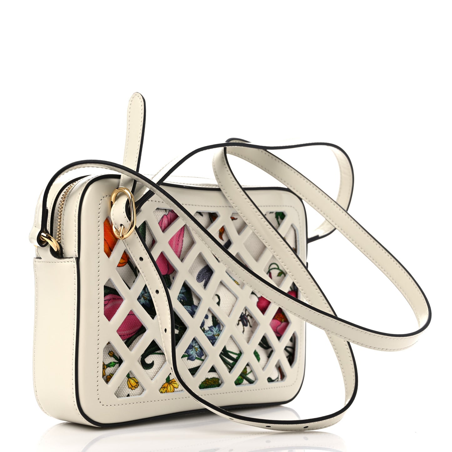 Canvas Calfskin Flora Infinity Cutout Shoulder Bag White Multicolor