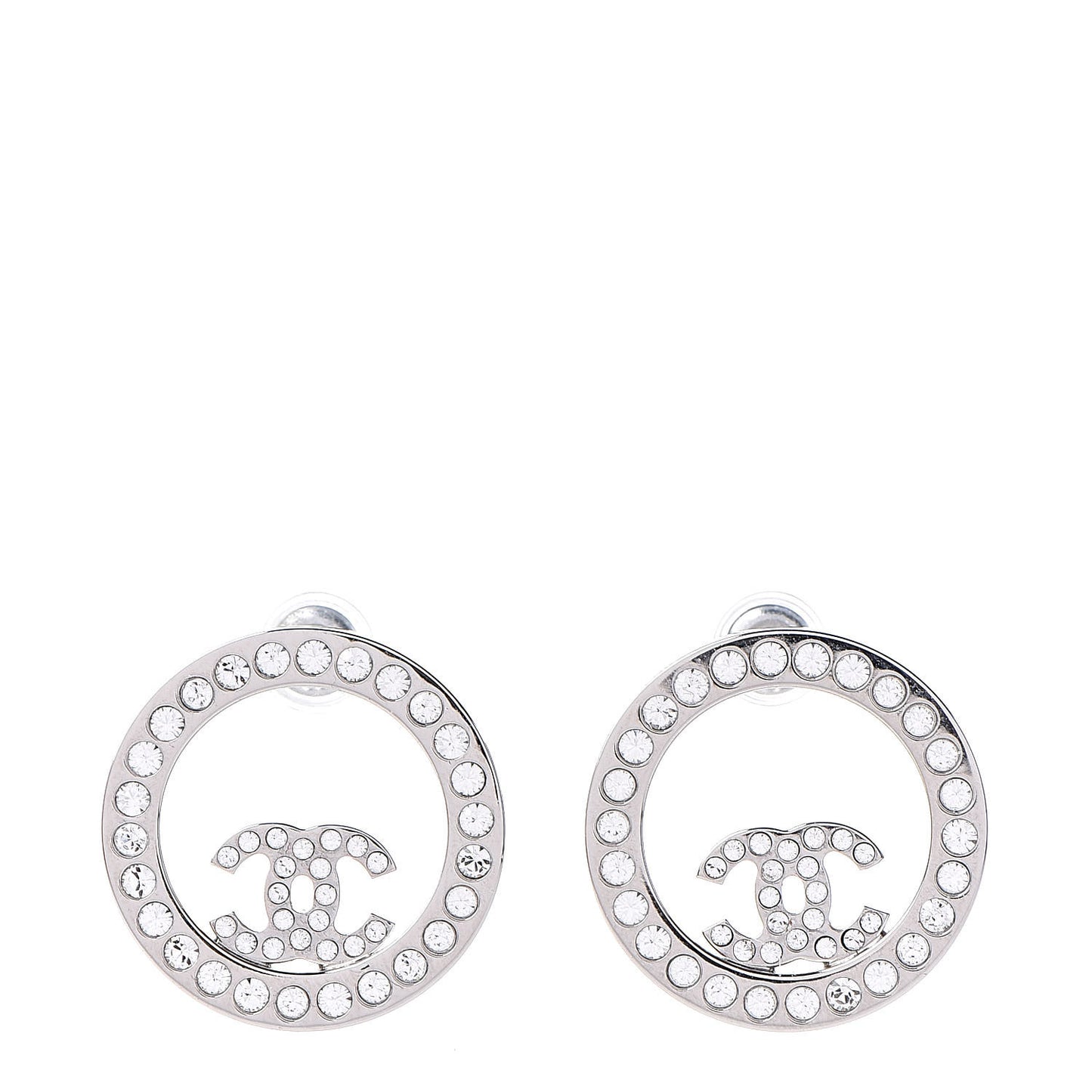 Crystal CC Round Earrings Silver