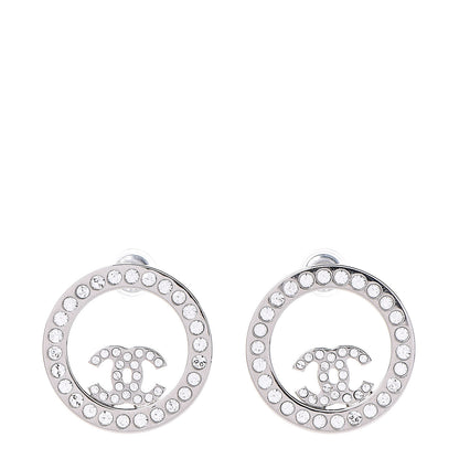 Chanel Crystal CC Round Earrings Silver 1 of 4
