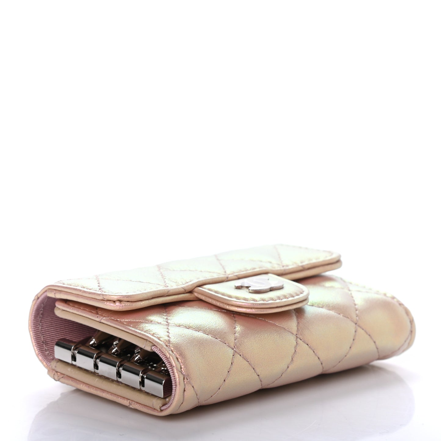 Iridescent Calfskin Quilted Classic 4 Key Holder Wallet Pink