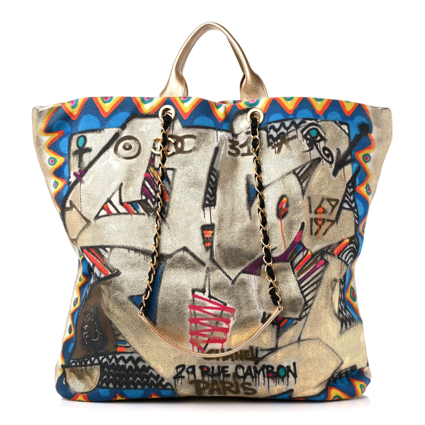 Graffiti Printed Canvas Street Spirit Tote Multicolor