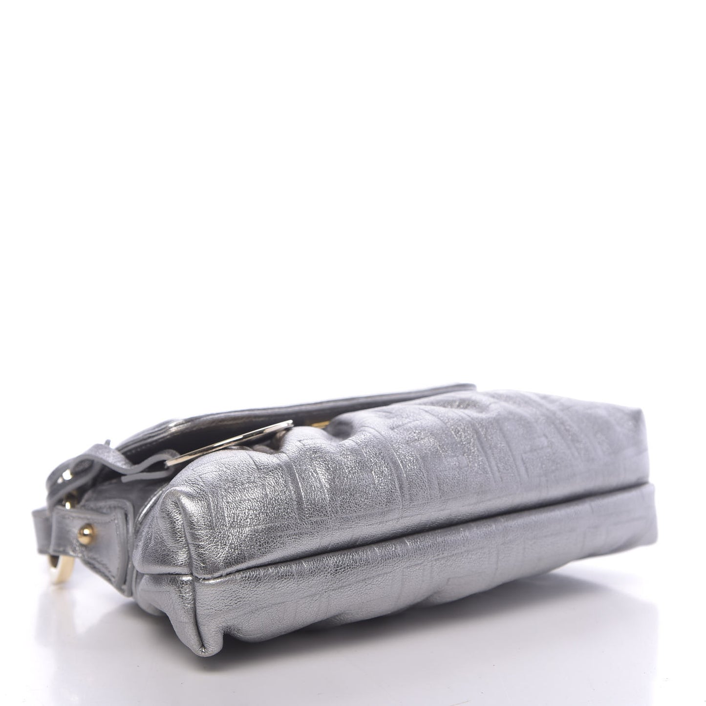 Metallic Calfskin FF Embossed Mini Chef Shoulder Bag Argento