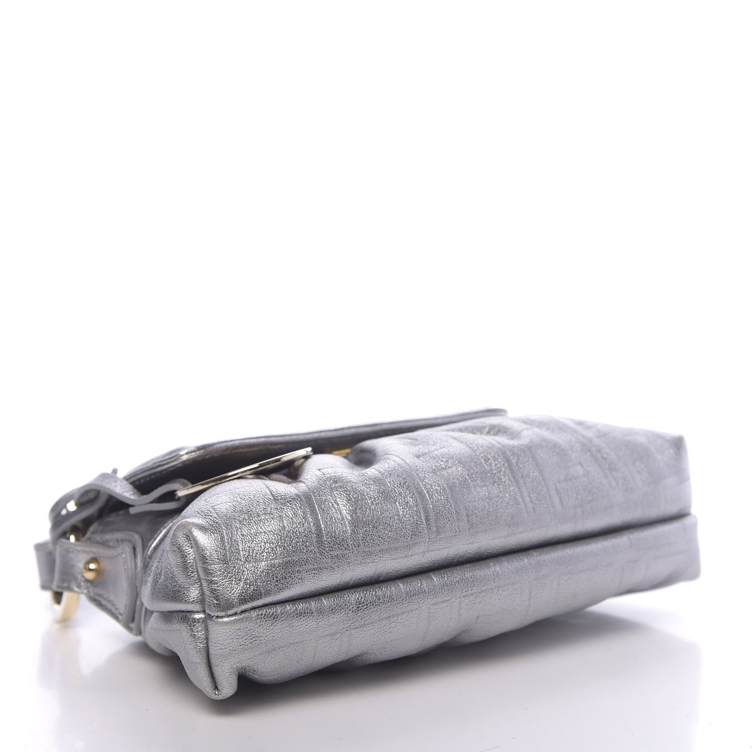 Fendi Metallic Calfskin FF Embossed Mini Chef Shoulder Bag Argento 4 of 11