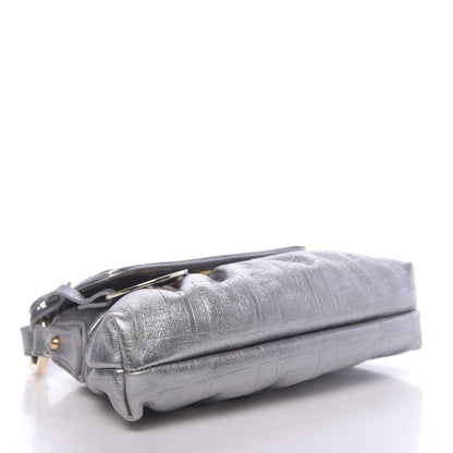 Fendi Metallic Calfskin FF Embossed Mini Chef Shoulder Bag Argento 4 of 11