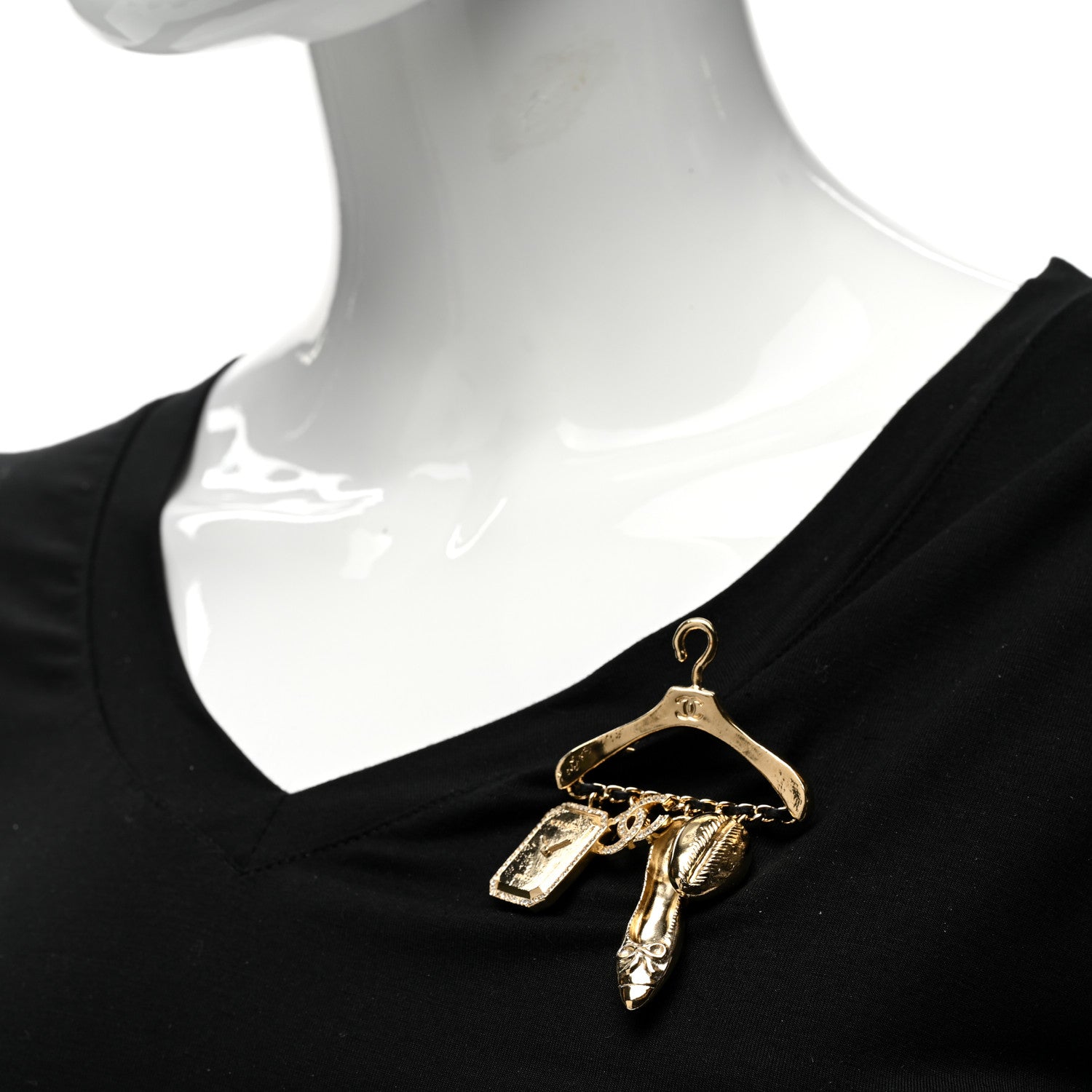 Chanel Crystal CC Charms Hanger Brooch Gold Black 2 of 5