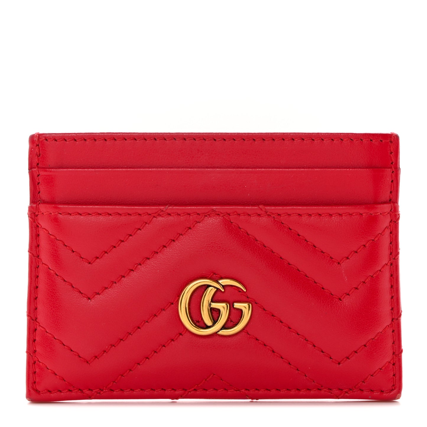 Calfskin Matelasse GG Marmont Card Holder Hibiscus Red