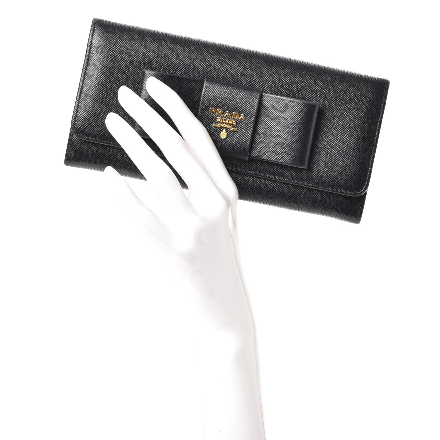 Prada Saffiano Bow Continental Wallet Nero Black 2 of 13