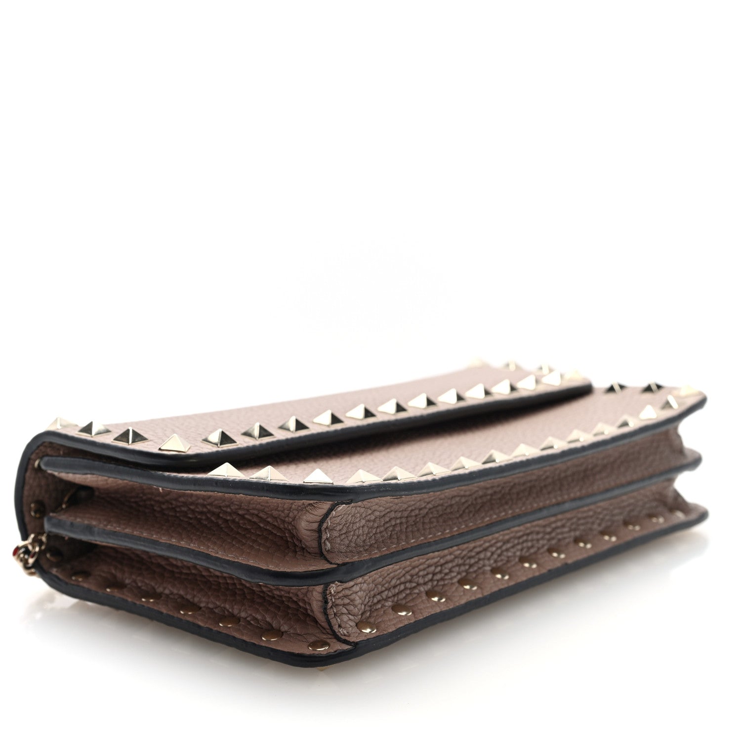 Valentino Garavani Pebbled Calfskin Rockstud Flap Wallet On Chain Poudre 4 of 10