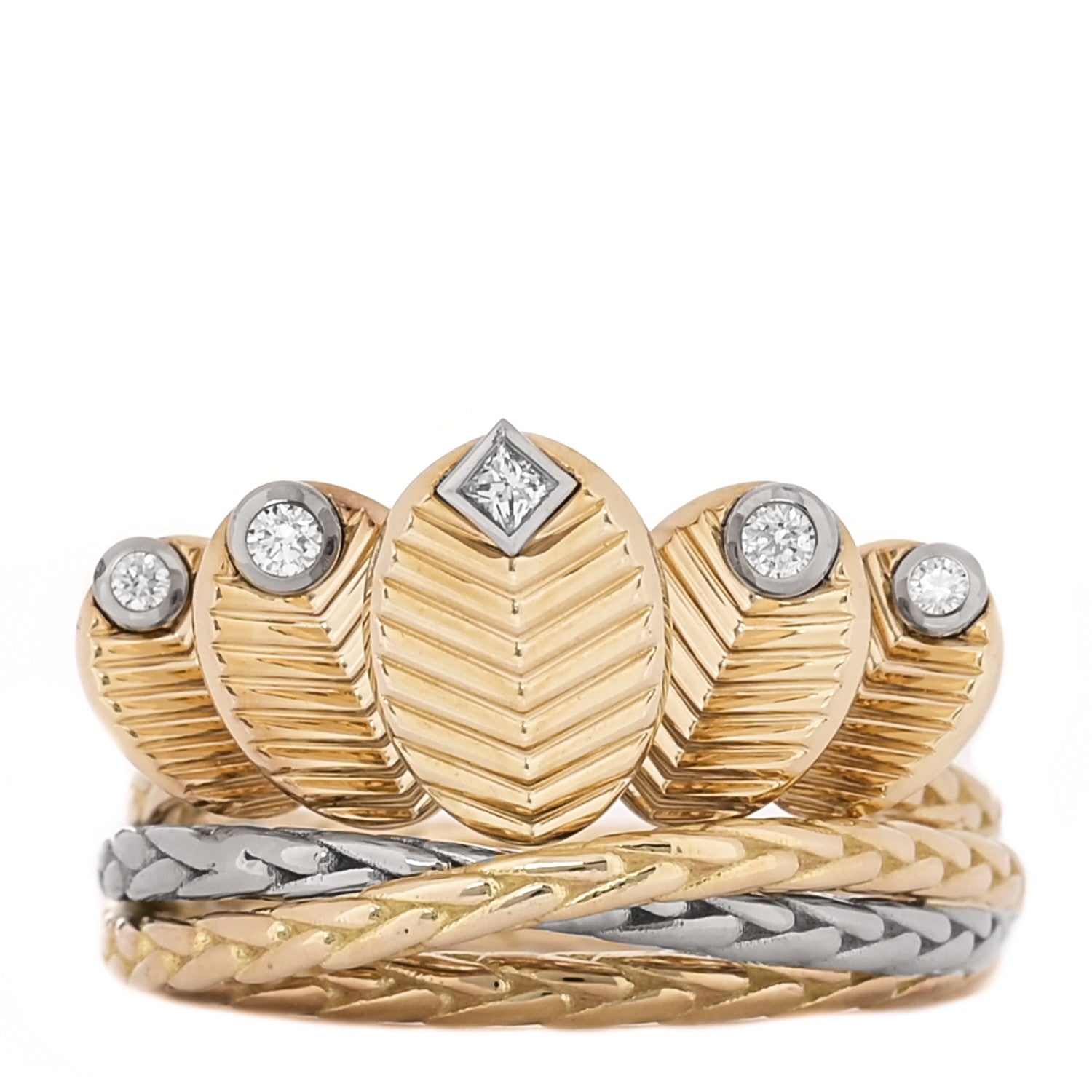 Cartier 18K Yellow White Gold Diamond Grain de Cafe Ring 57 8 1 of 5