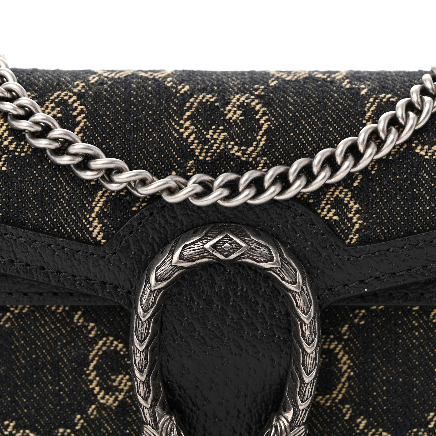 Gucci Jacquard Black Denim GG Monogram Super Mini Dionysus Shoulder Bag Black Ivory 8 of 11
