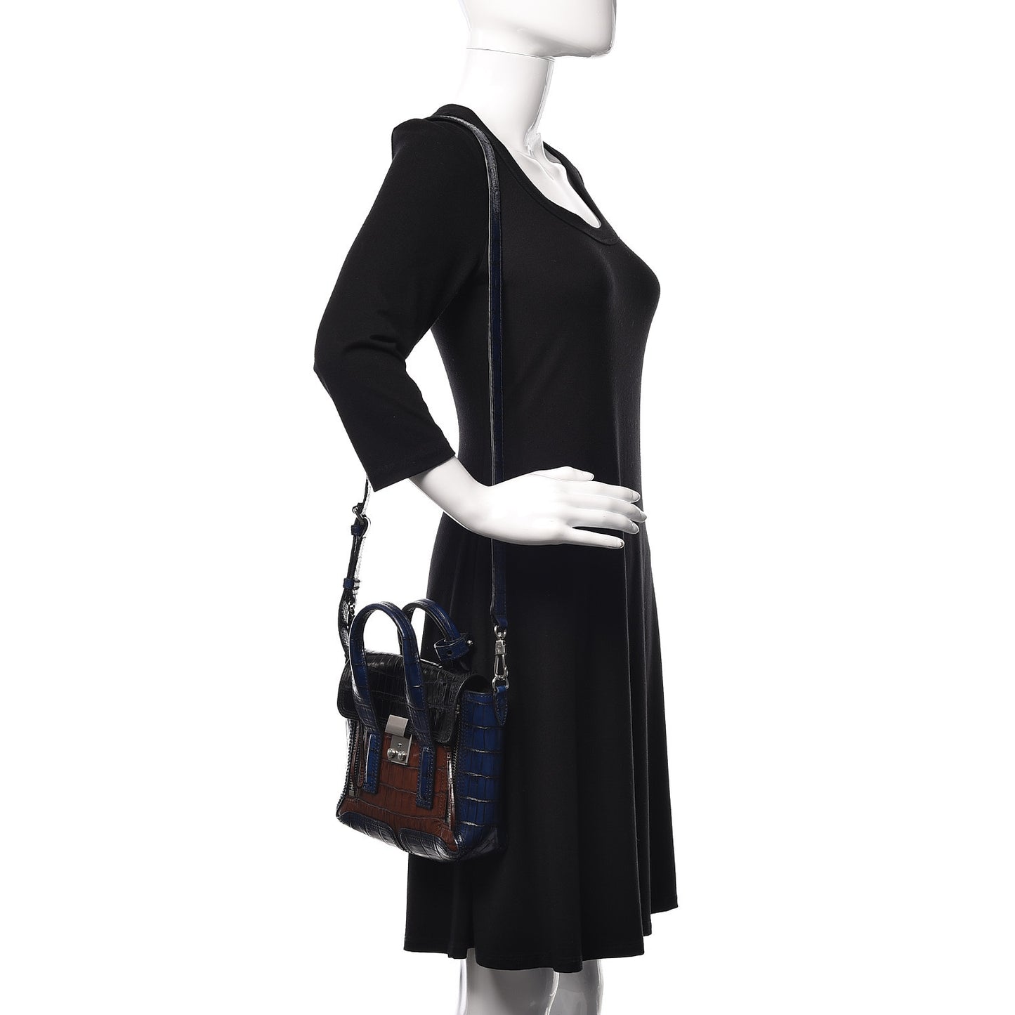 3.1 Calfskin Crocodile Embossed Mini Pashli Black Multicolor