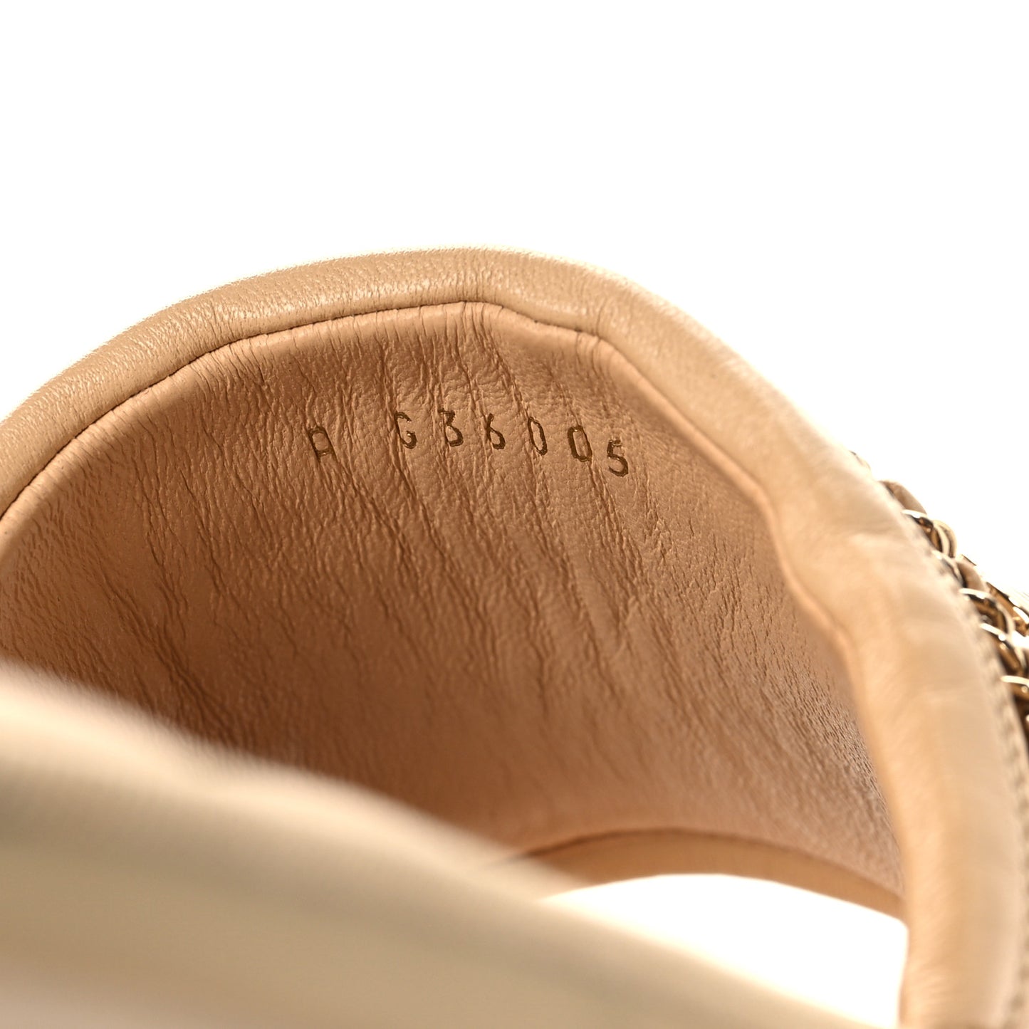 Lambskin Pearl Chain Flat Slipper Sandals M  Beige