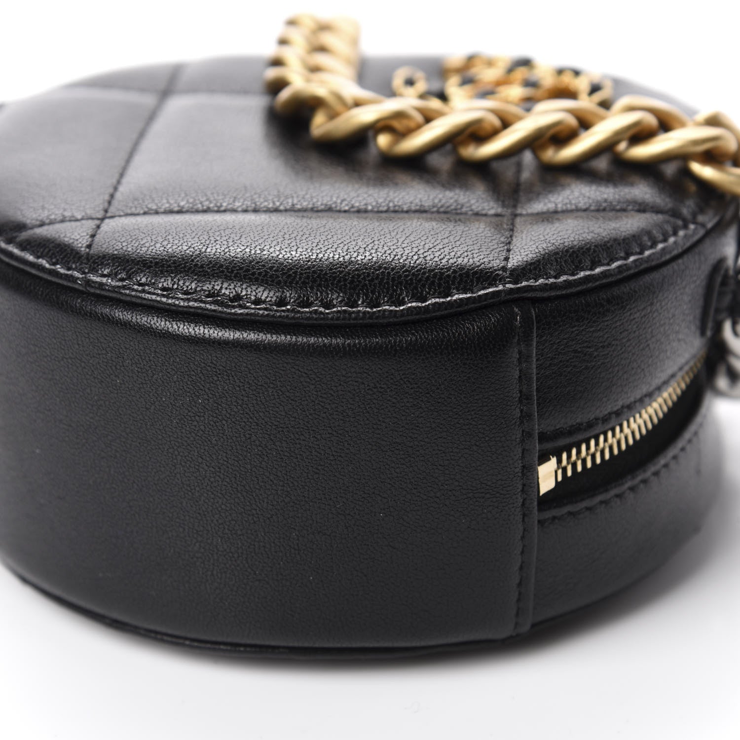 Chanel Shiny Goatskin Quilted 19 Round Clutch With Chain Black 7 of 11