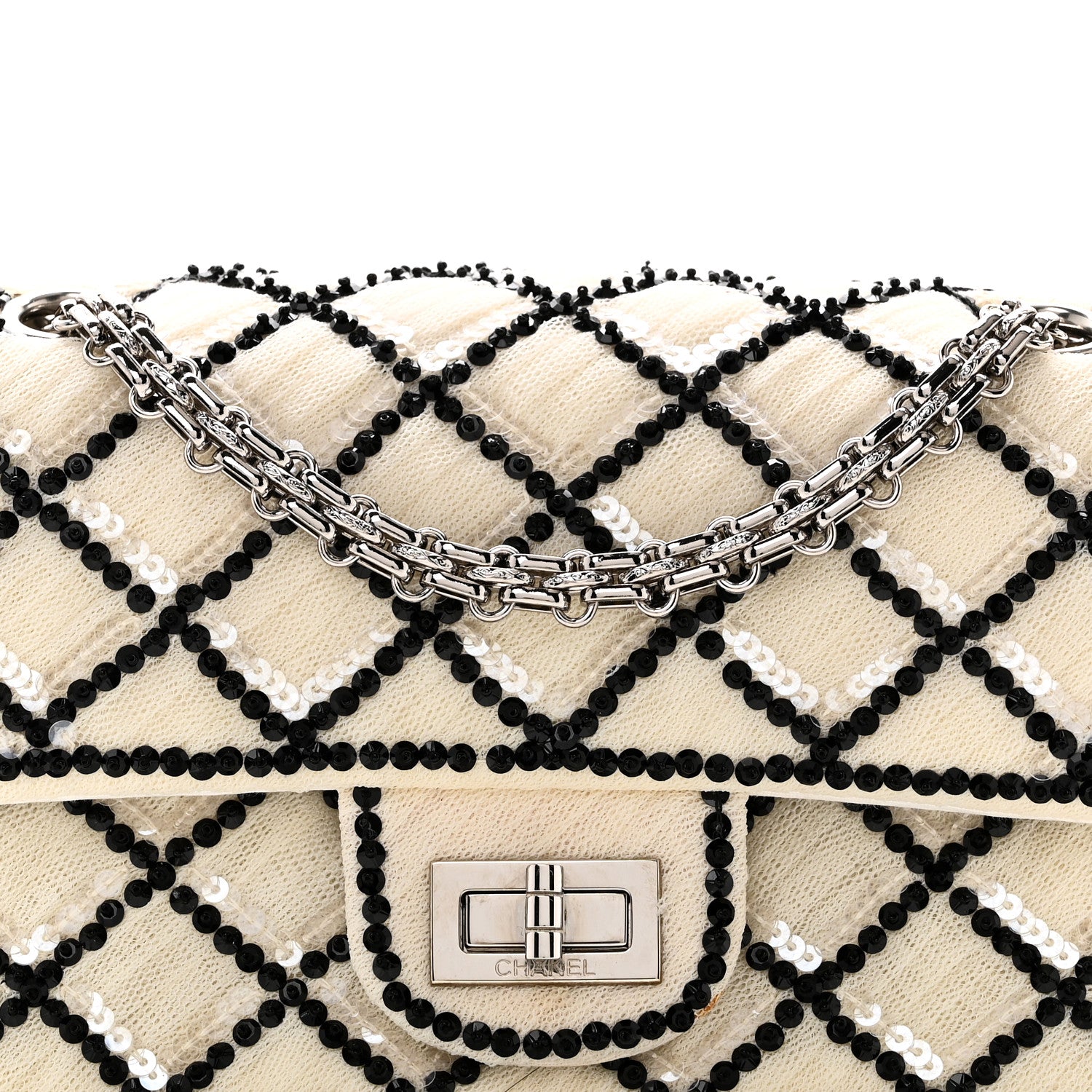 Chanel Sequin Mesh Quilted 224 Reissue Flap White Black 8 of 11