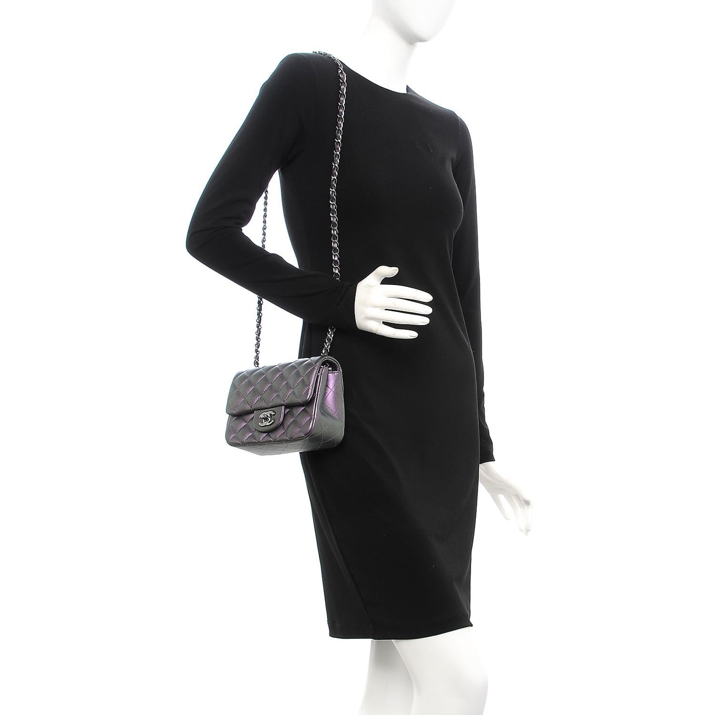 Iridescent Lambskin Quilted Mini Square Flap Dark Purple