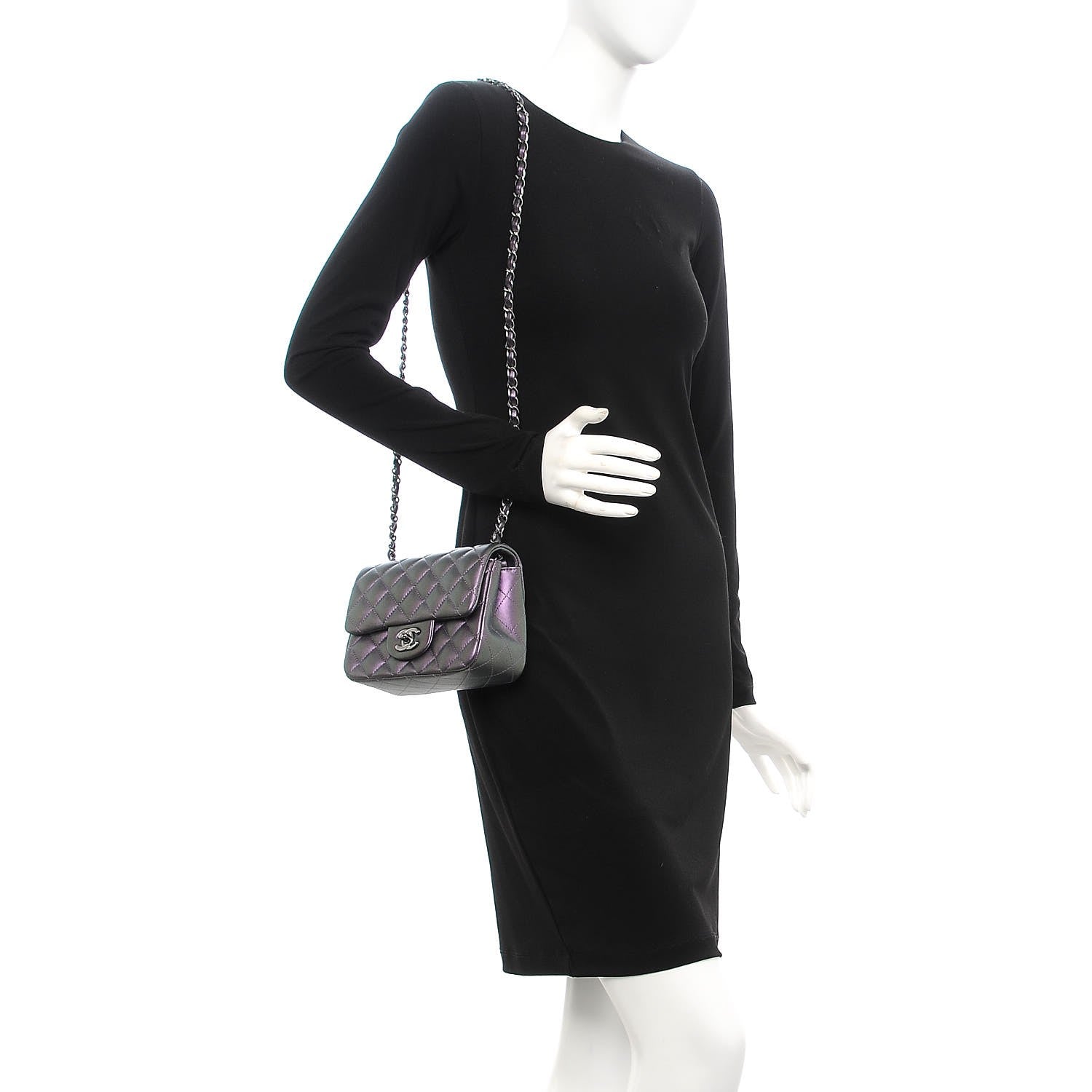 Chanel Iridescent Lambskin Quilted Mini Square Flap Dark Purple 2 of 8