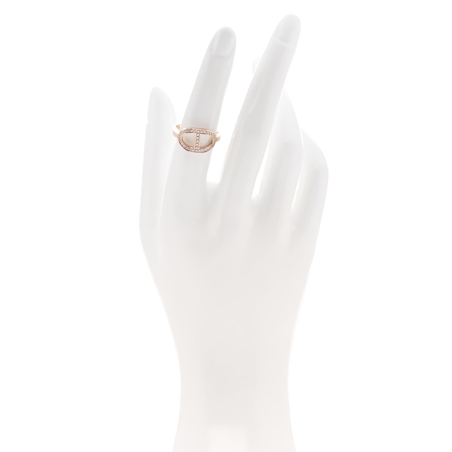 Hermes 18K Rose Gold Diamond MM Chaine d'Ancre Contour Ring 52 6 2 of 6