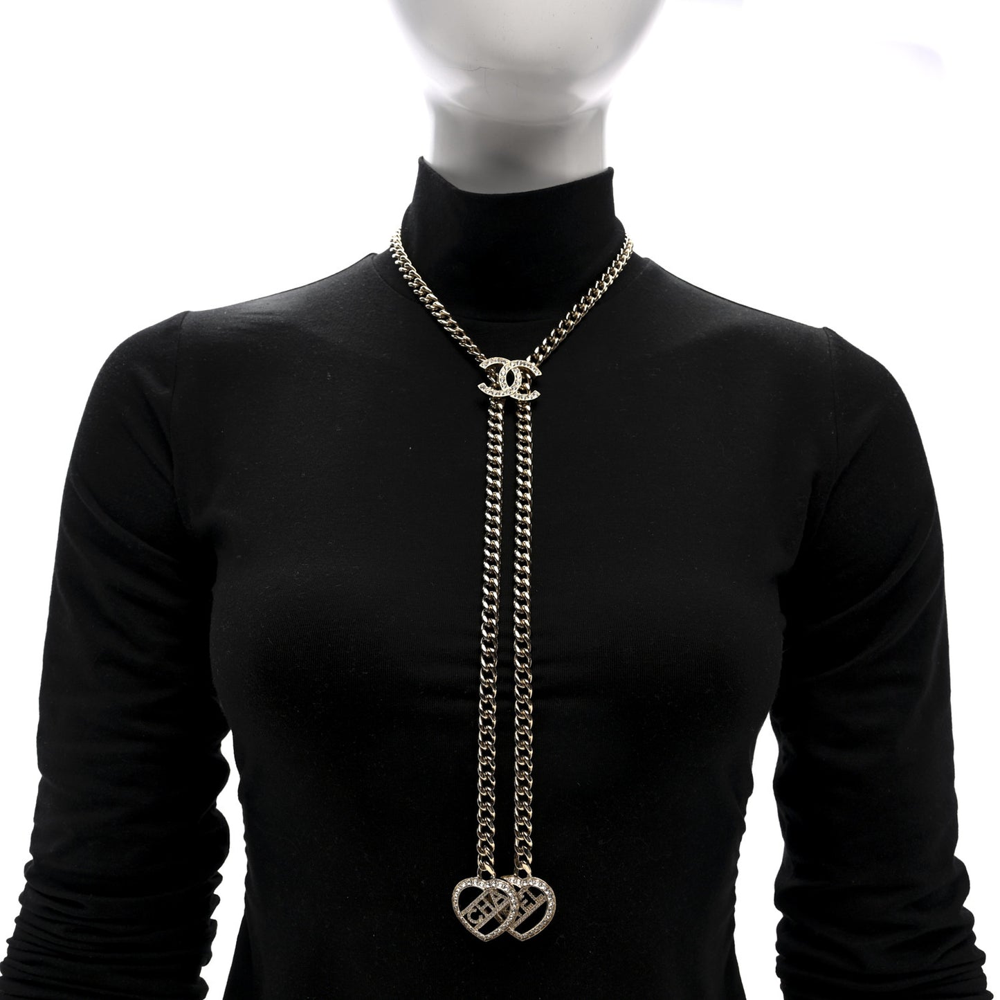 Crystal CC Heart Drop Necklace Gold