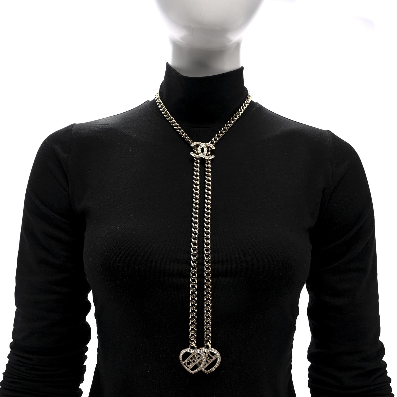 Chanel Crystal CC Heart Drop Necklace Gold 2 of 4