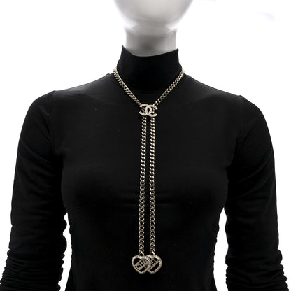 Chanel Crystal CC Heart Drop Necklace Gold 2 of 4