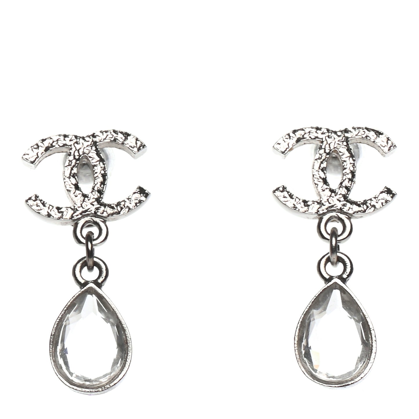 Crystal CC Tear Drop Earrings Silver