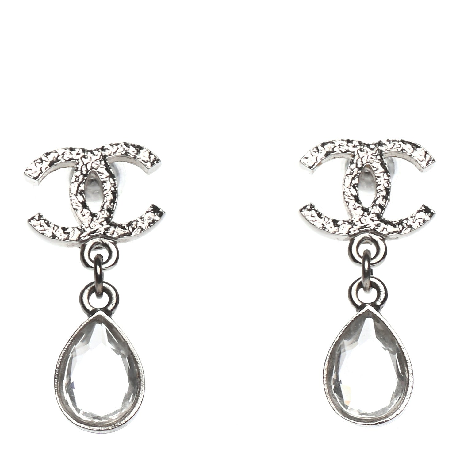 Chanel Crystal CC Tear Drop Earrings Silver 1 of 4