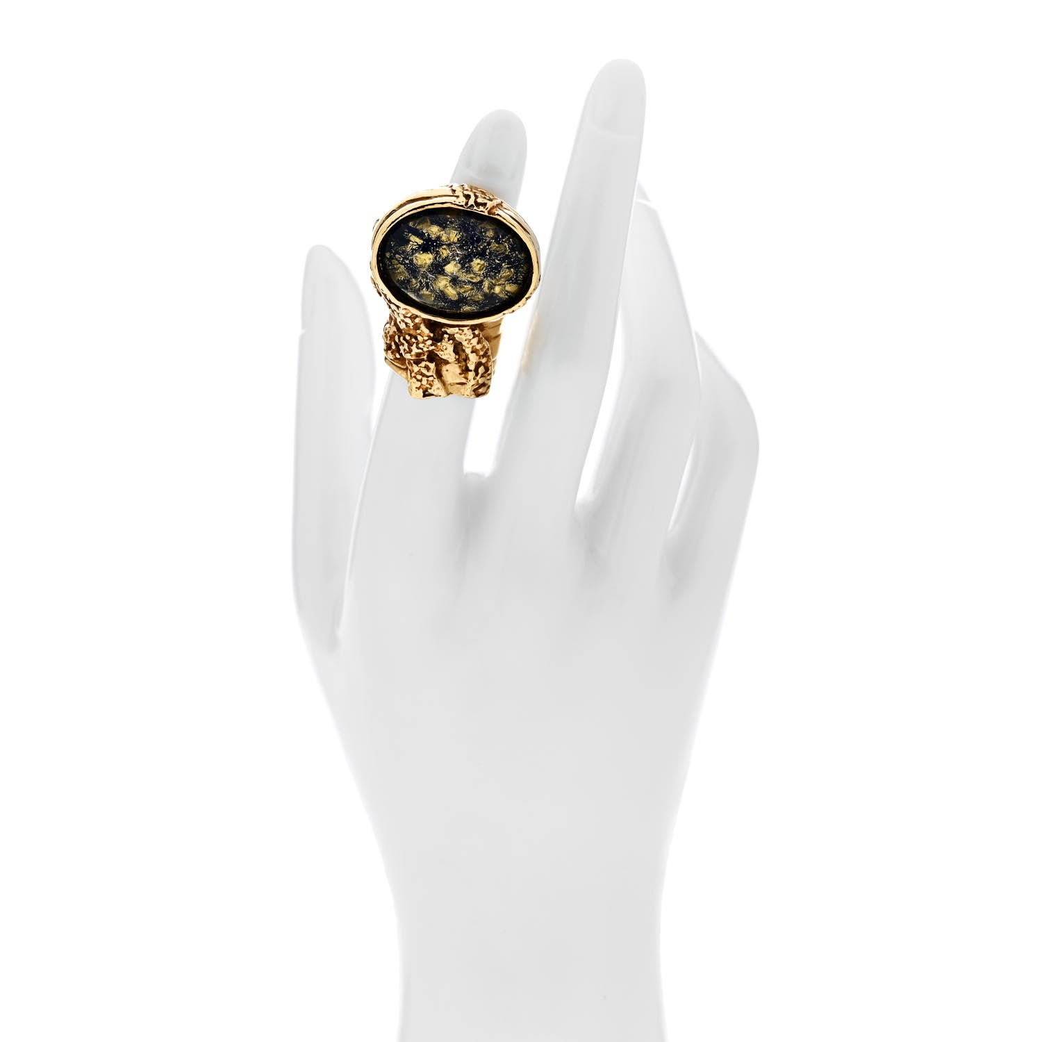 Saint Laurent Glass Cabochon Arty Ovale Ring 49 5 Gold Lapis 2 of 4