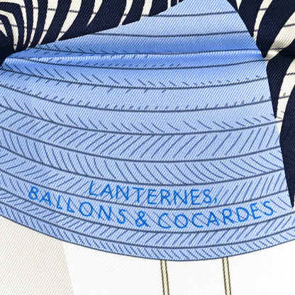 Hermes Silk Lanternes Ballons et Cocardes Scarf 90 Bleu Ciel White Vert 5 of 5