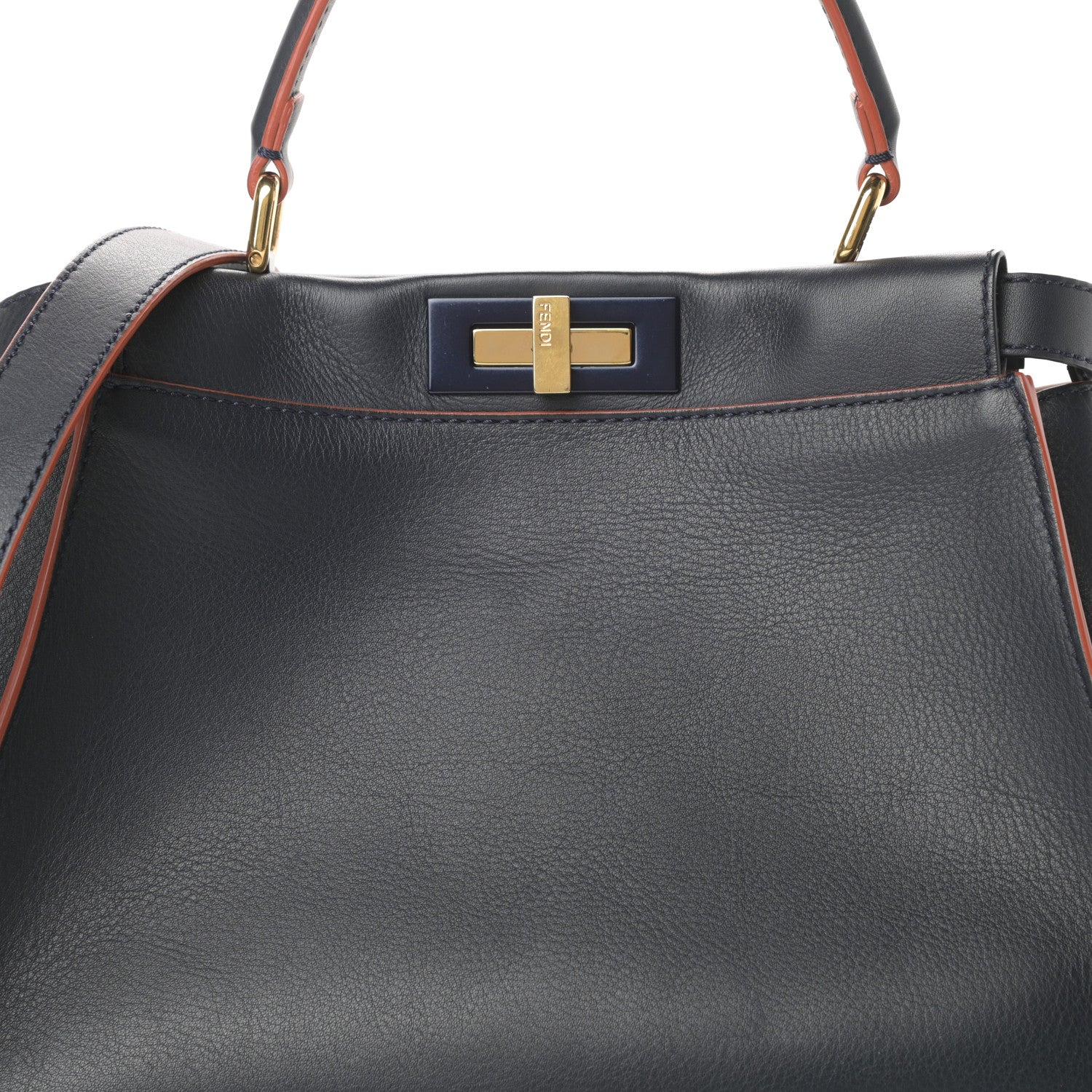 Fendi Vitello Seta Burro Medium Peekaboo Iconic Satchel Blue Notte Plaster 10 of 15
