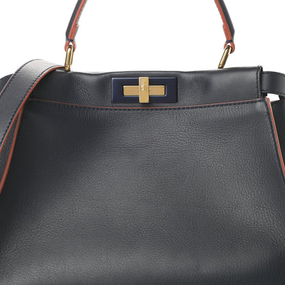 Fendi Vitello Seta Burro Medium Peekaboo Iconic Satchel Blue Notte Plaster 10 of 15