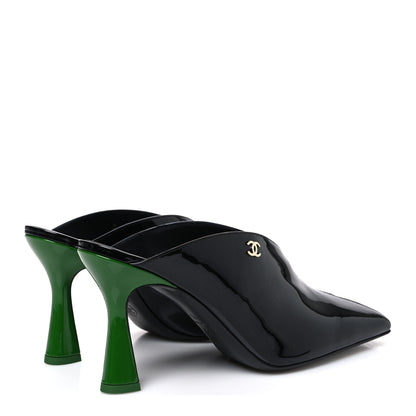 Chanel Patent Calfskin Mules 40.5 Black White Green 5 of 11