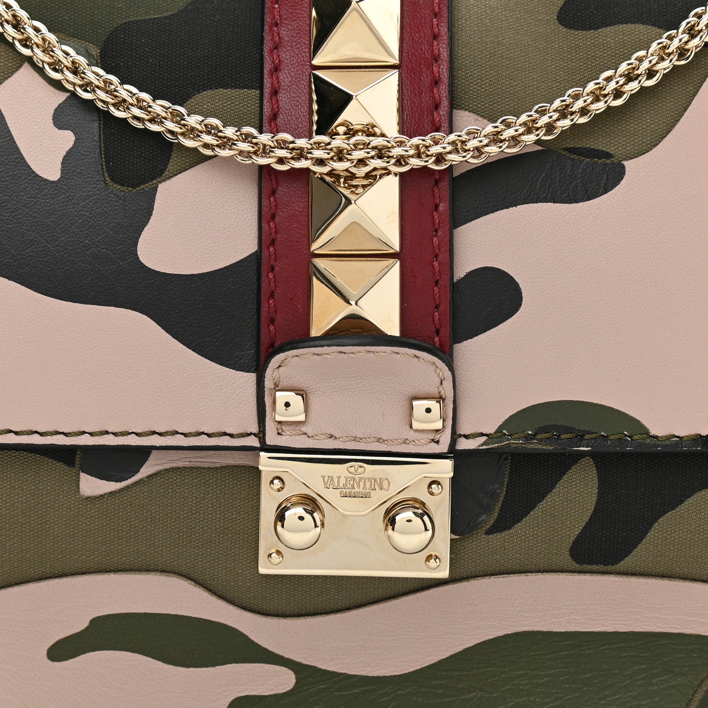Nappa Canvas Camouflage Medium Glam Lock Rockstud Flap Multicolor
