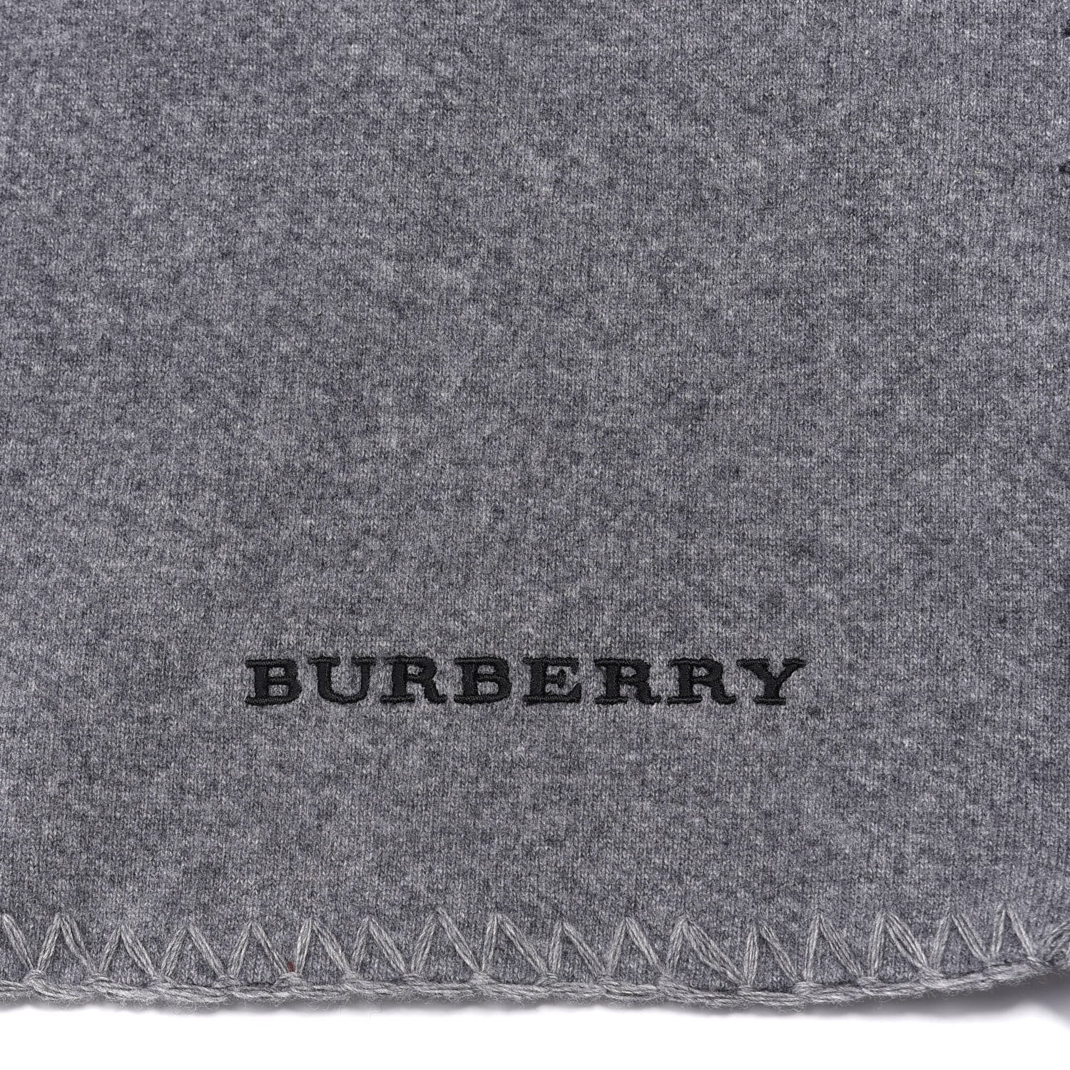 Burberry Wool Cashmere Knitted Solid Fringe Scarf Mid Grey 2 of 3