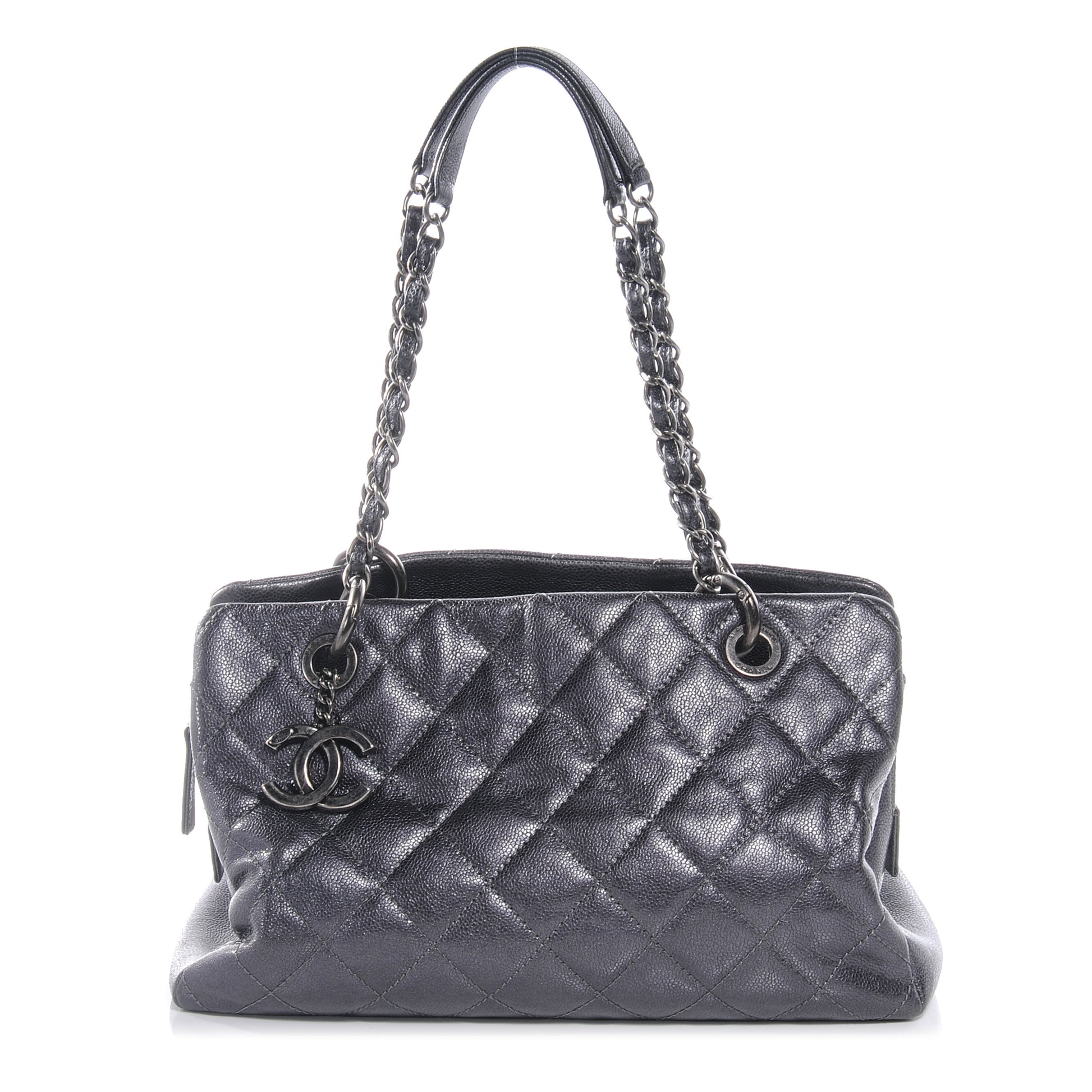 Chanel Caviar Timeless CC Large Zip Shopping Tote Dark Silver 1 of 7