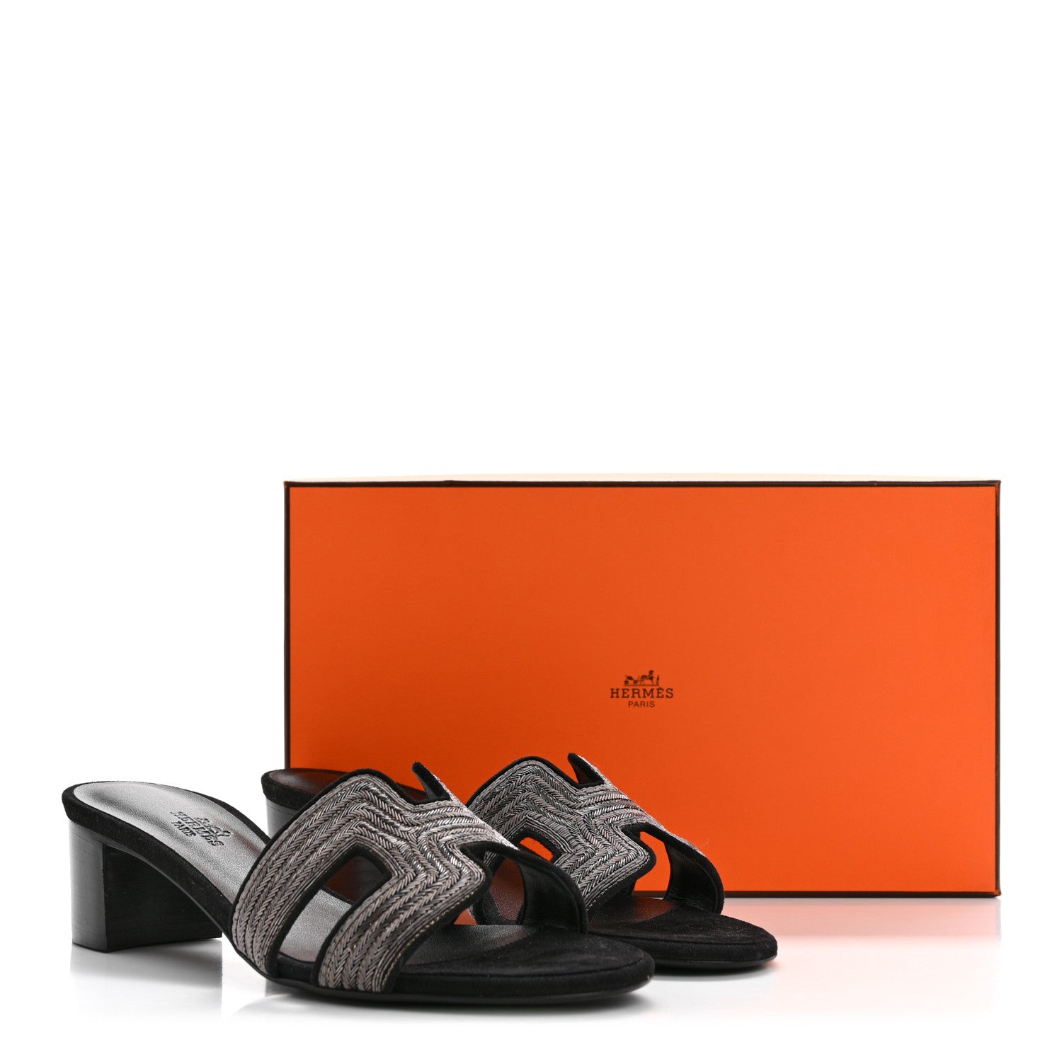 Hermes Chevre Velours Dabka Embroidered Oasis Sandals 37 Black