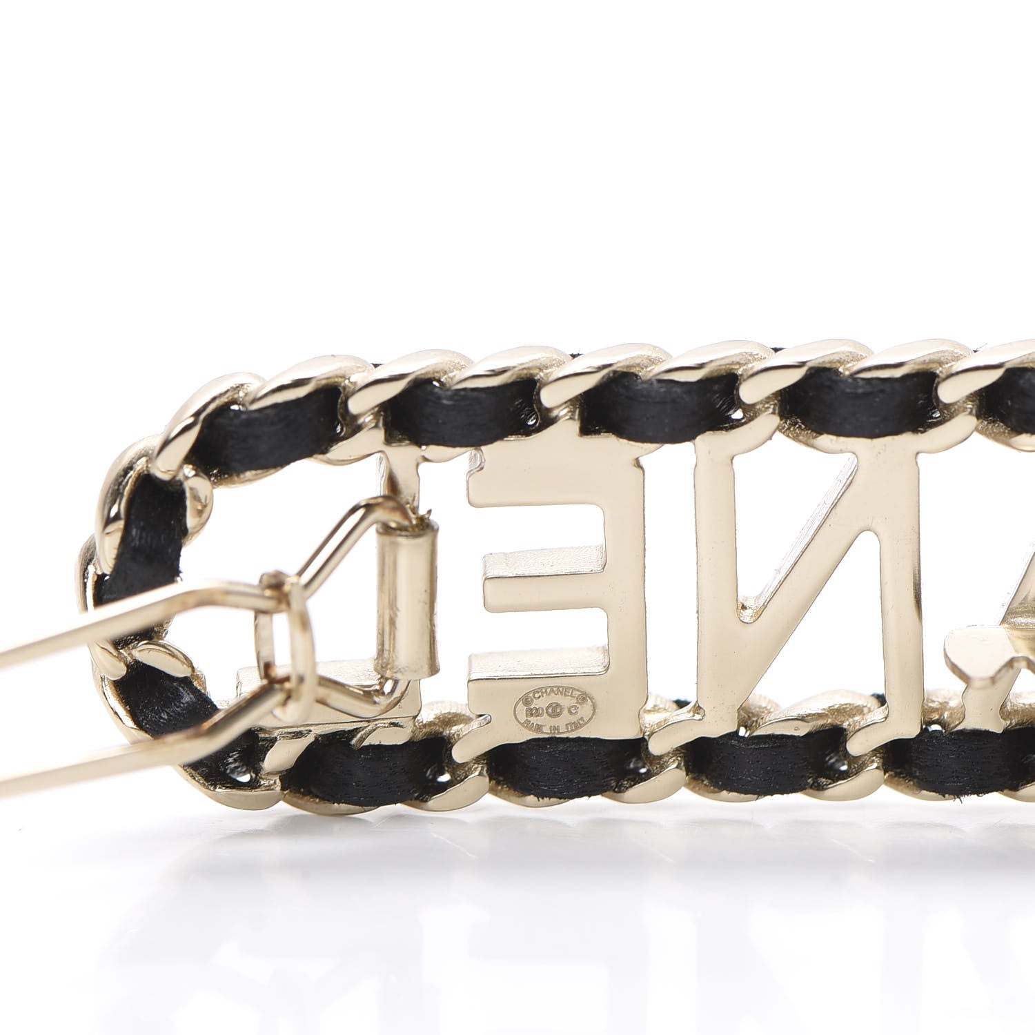Chanel Metal Lambskin Vintage Allure Logo Hair Clip Black Gold 3 of 4
