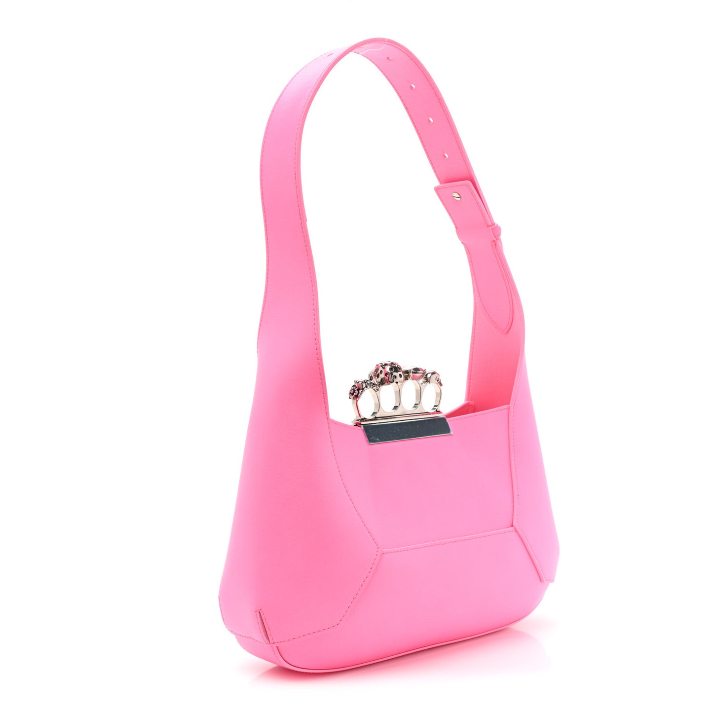 Smooth Calfskin Jeweled Hobo Bag Fluo Pink