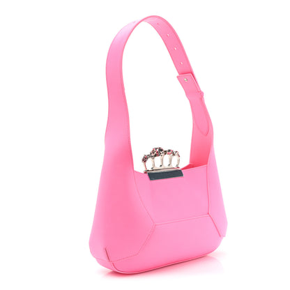 Alexander McQueen Smooth Calfskin Jeweled Hobo Bag Fluo Pink 4 of 14