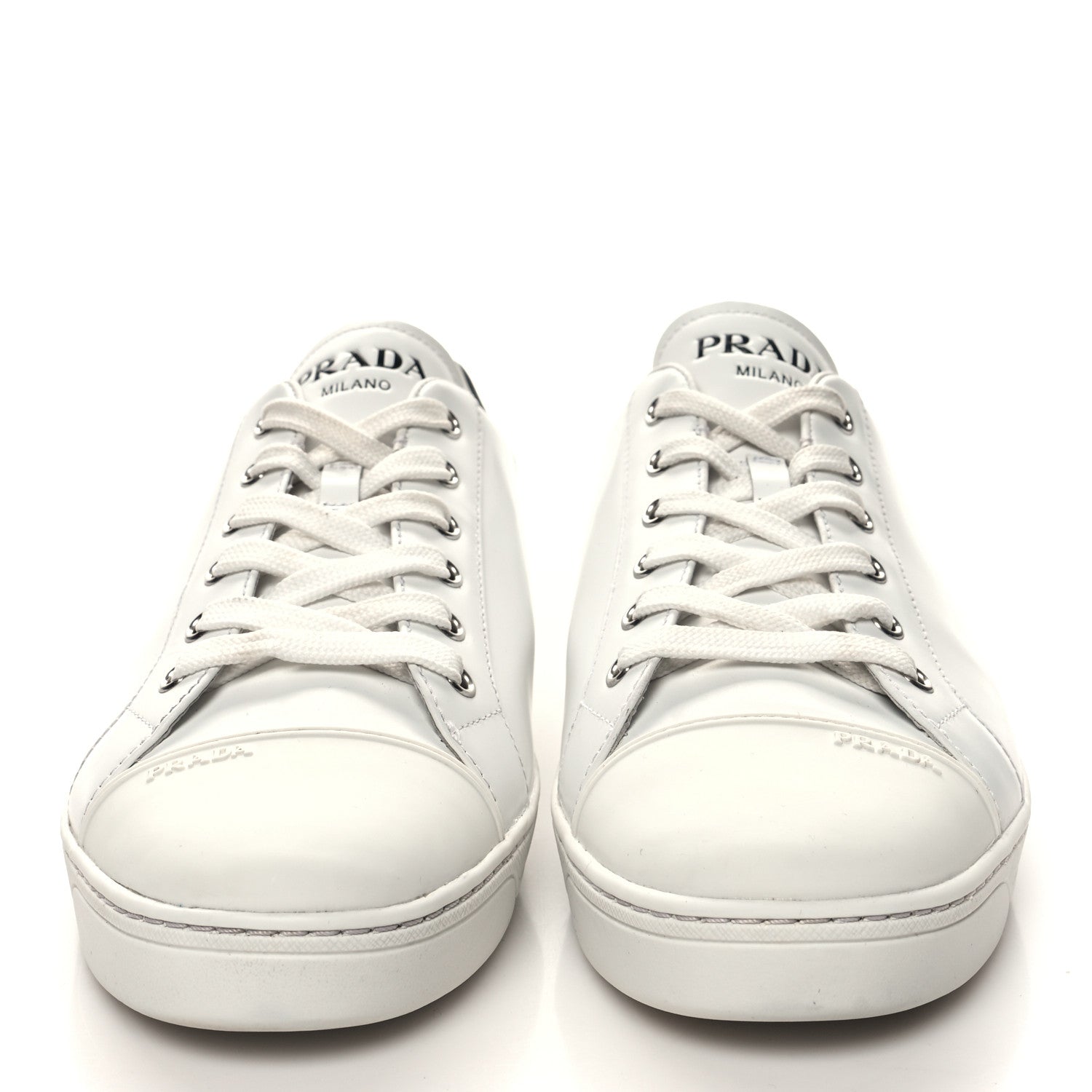 Prada Vitello Plume Logo Low Top Sneakers 41 White Black 2 of 9