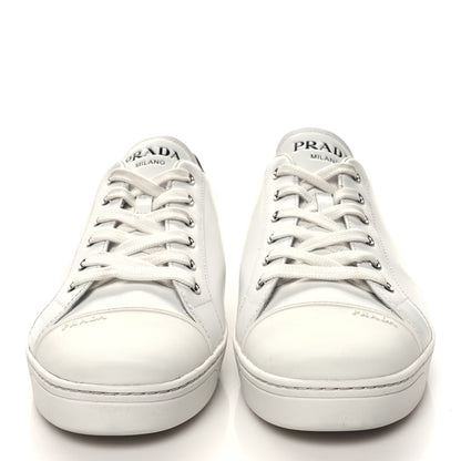 Prada Vitello Plume Logo Low Top Sneakers 41 White Black 2 of 9